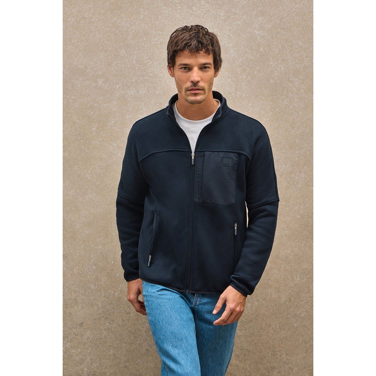 Marineblaue Fleecejacke mit Reißverschluss