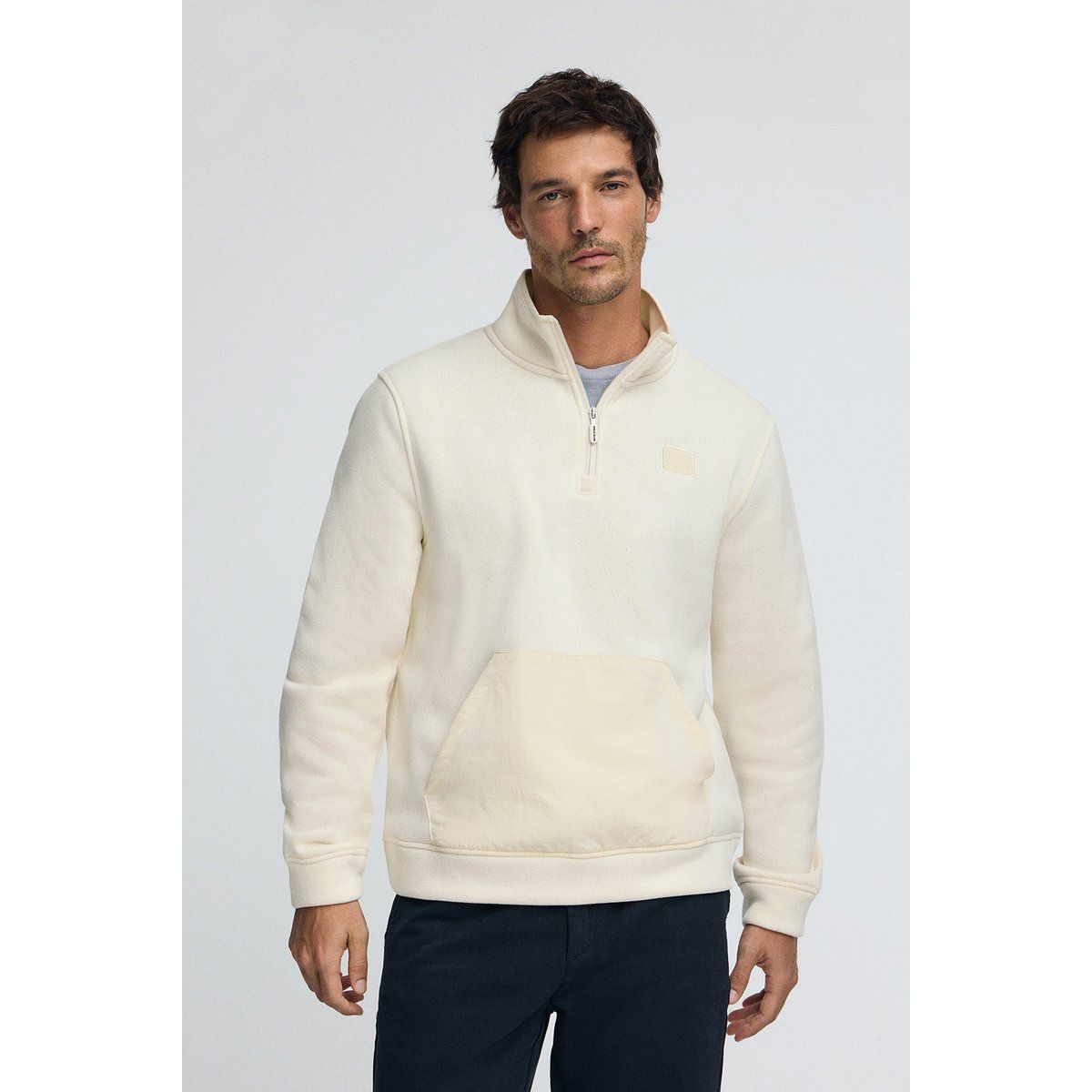 Fleece-Pullover mit halbem Reißverschluss und Tasche