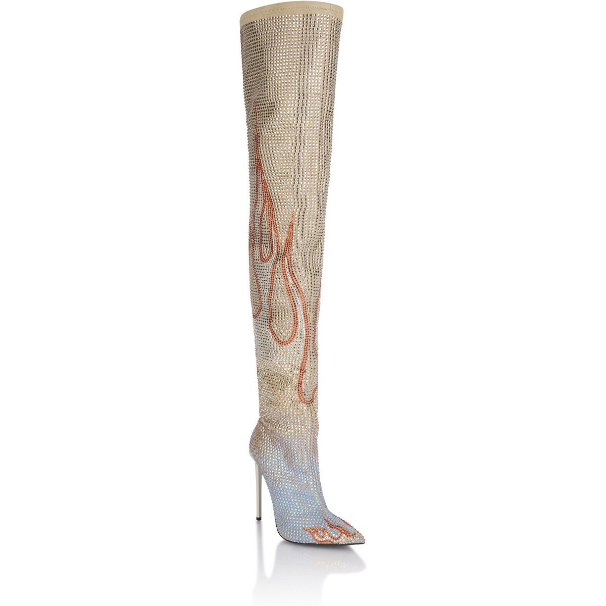 Verzierte Overknee-Stiletto-Stiefel