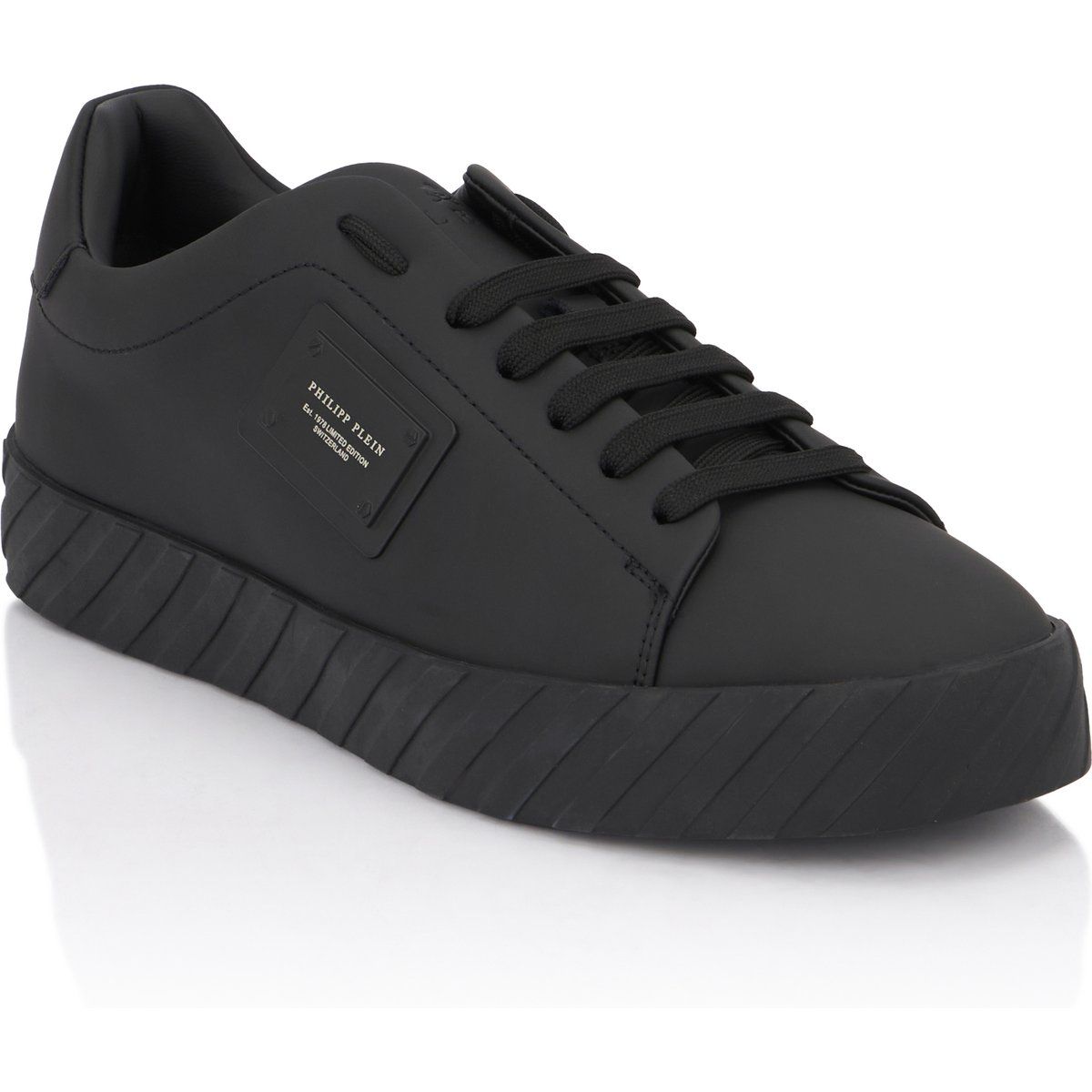 Matte schwarze Low-Top Leder Sneaker