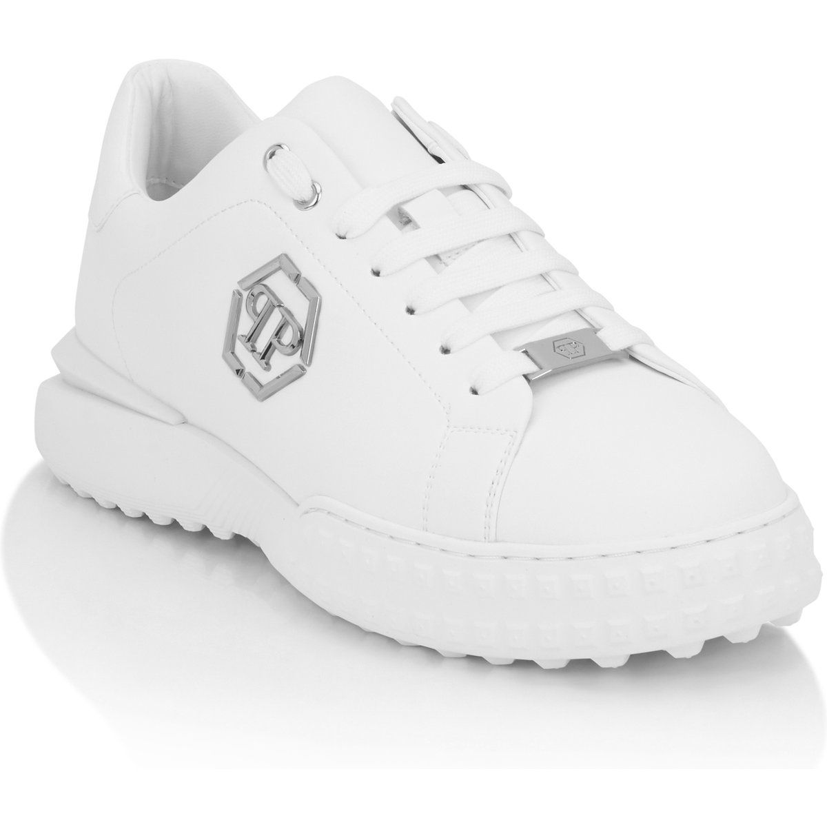 Weiße Leder Lo-Top Sneakers Hexagon