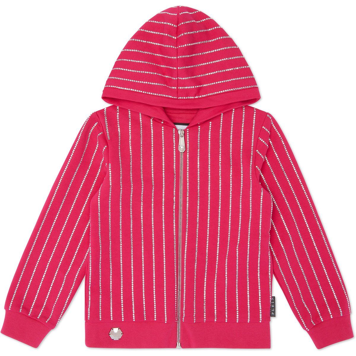 Gestreifter Strass-Hoodie mit Reißverschluss