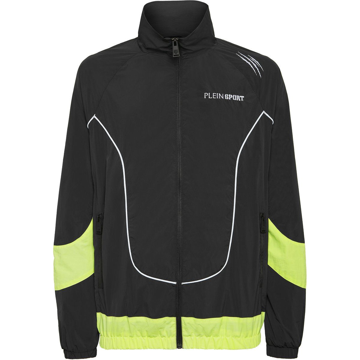 Schwarze Windbreakerjacke mit Neonbesatz