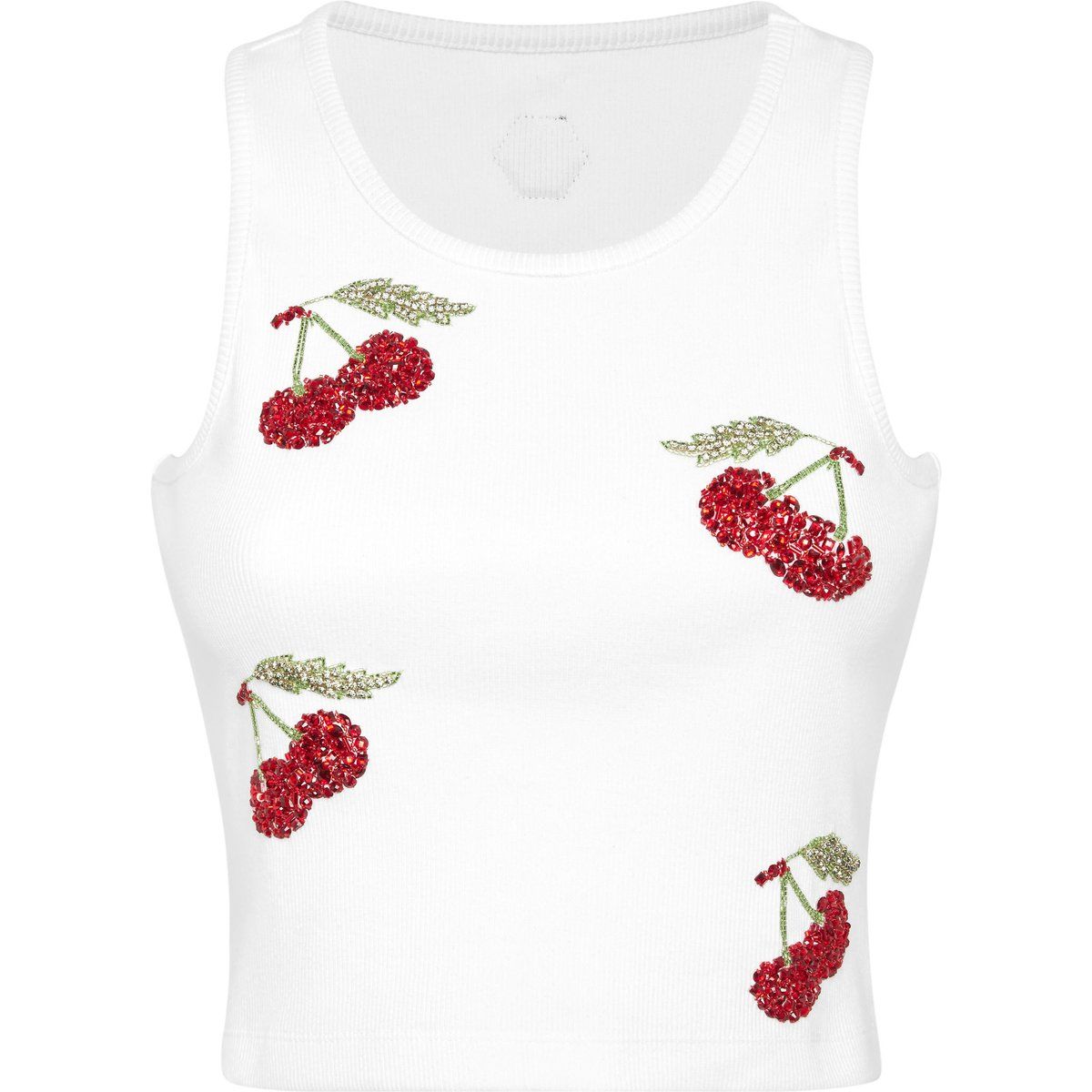 Geripptes Tanktop mit Kirschapplikation