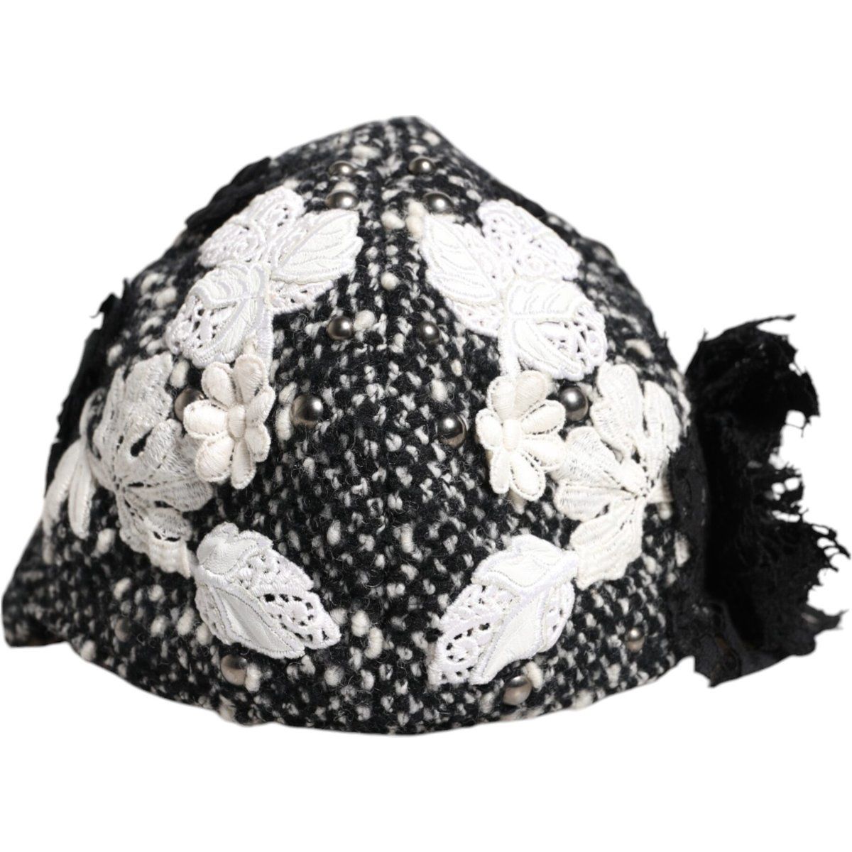 Schwarz-weißer Woll-Cloche-Hut