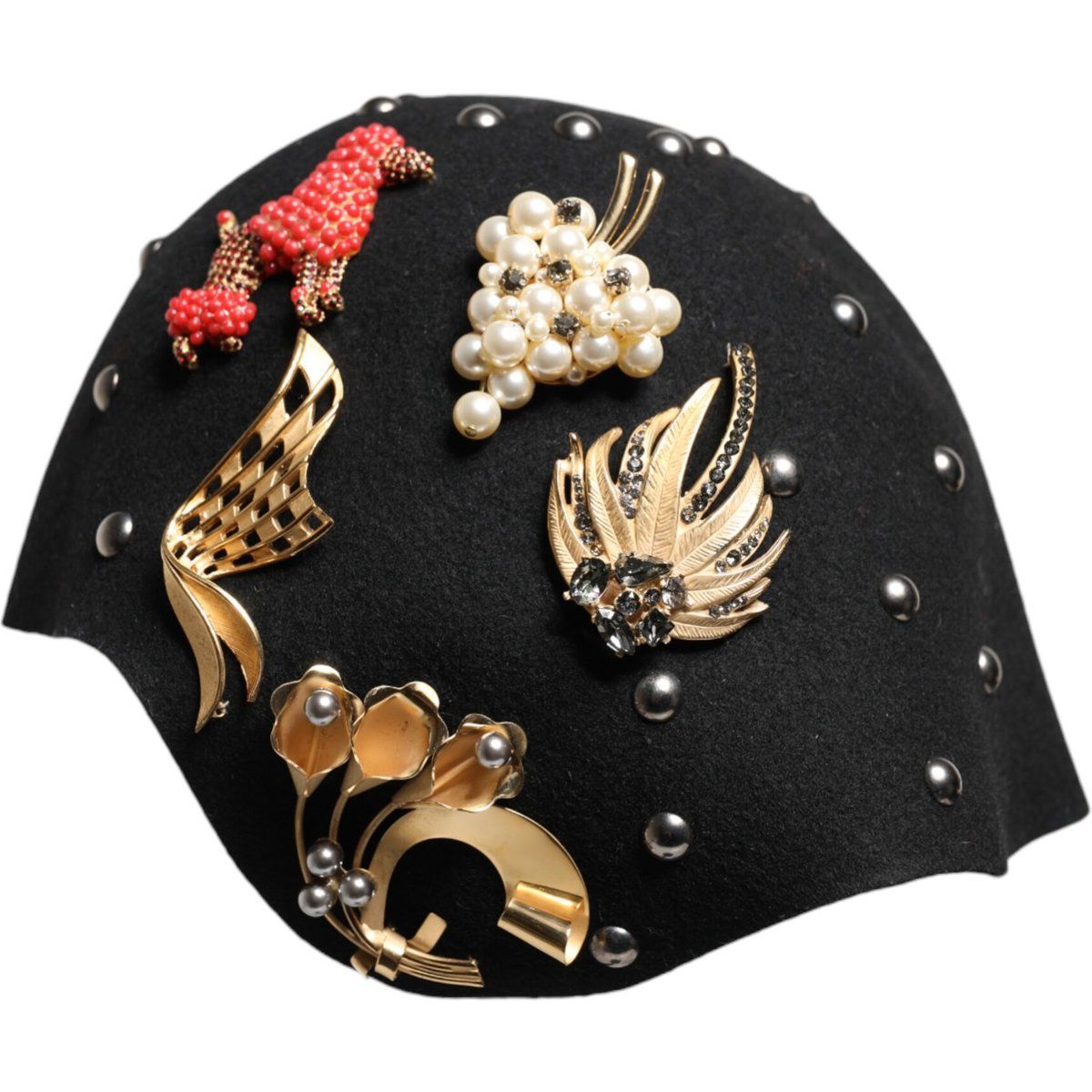 Schwarzer Woll-Multicolor-beschmückter Cloche-Hut