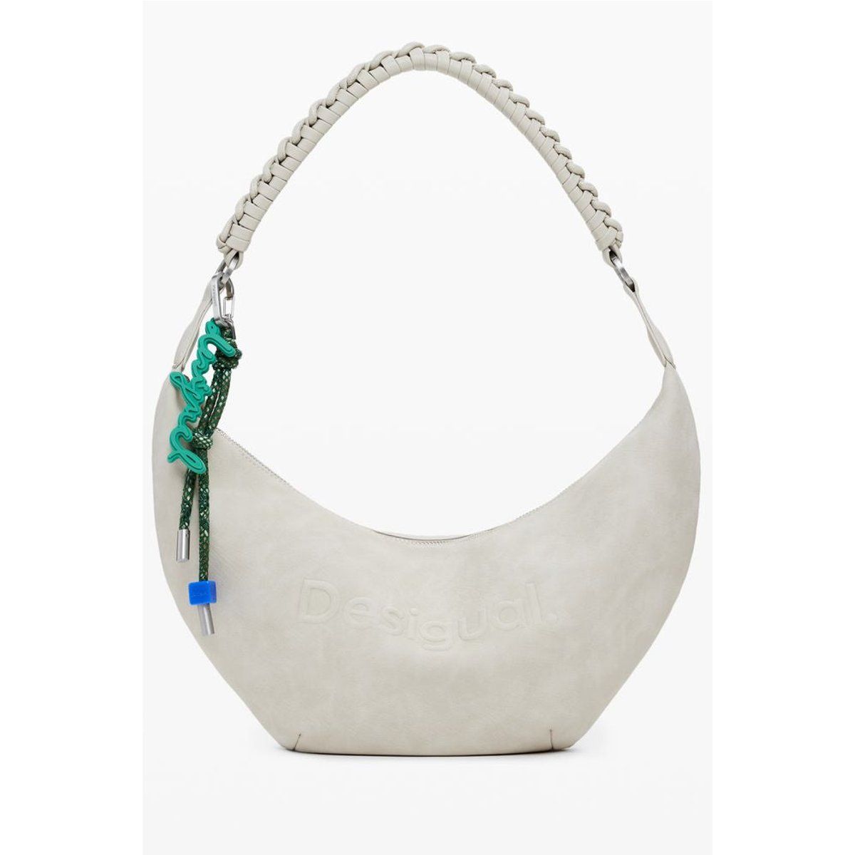 Beige Halbmond Schultertasche mit Anhänger