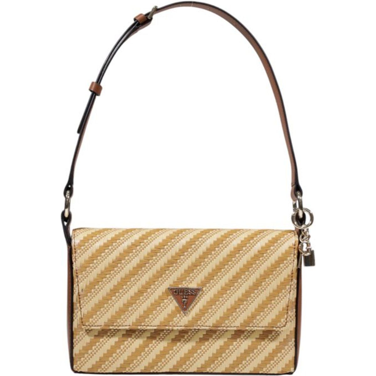 Gestreifte Schultertasche in Strohoptik