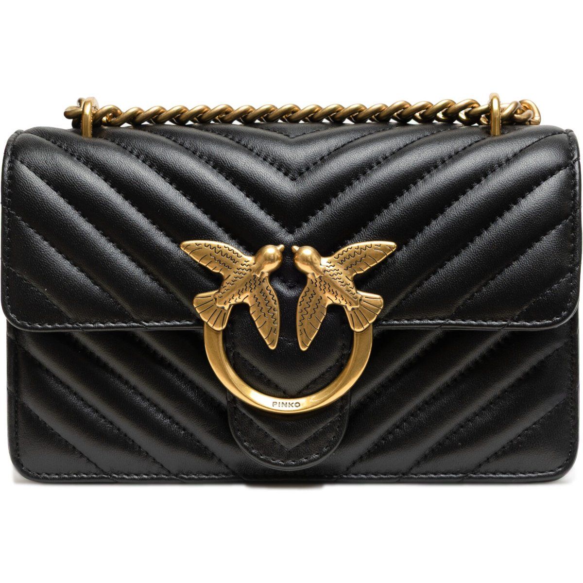 Chevron Leder Schultertasche mit Vögeln