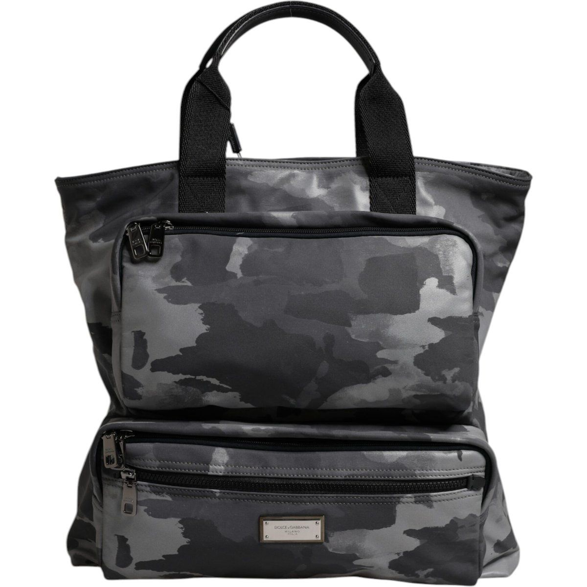 Grau Camouflage Baumwoll-Shopper mit mehreren Fächern
