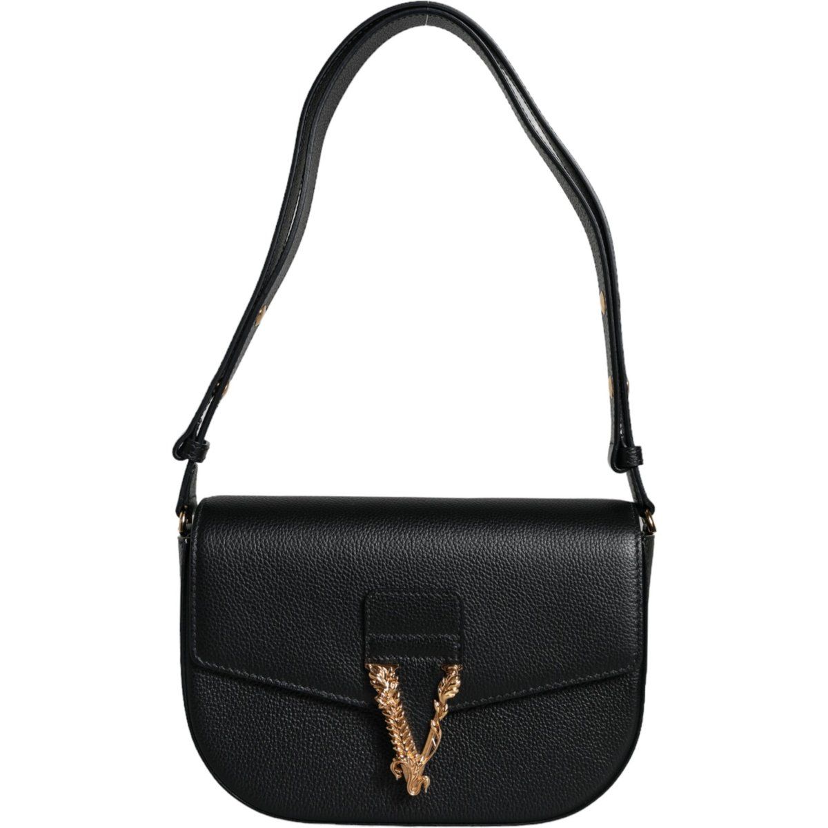 Schwarze granulierte Kalbsleder-Logo-Crossbody-Schultertasche
