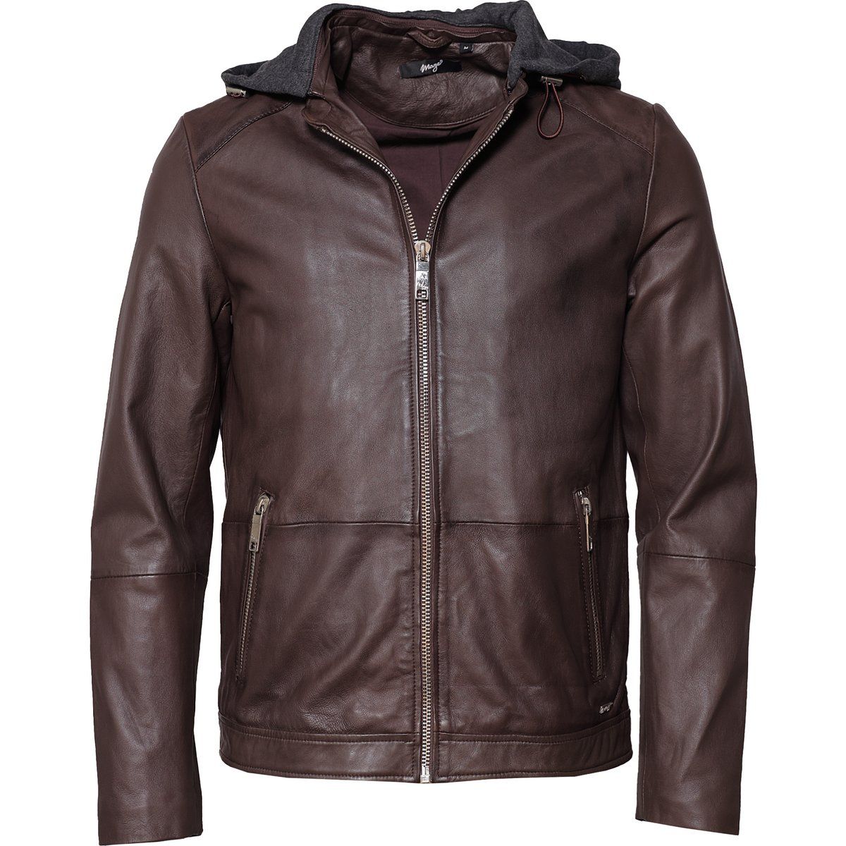 Braune Lederjacke mit Kapuze für Herren