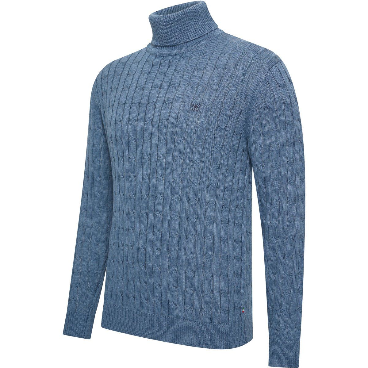 Blauer Zopfmuster Rollkragenpullover
