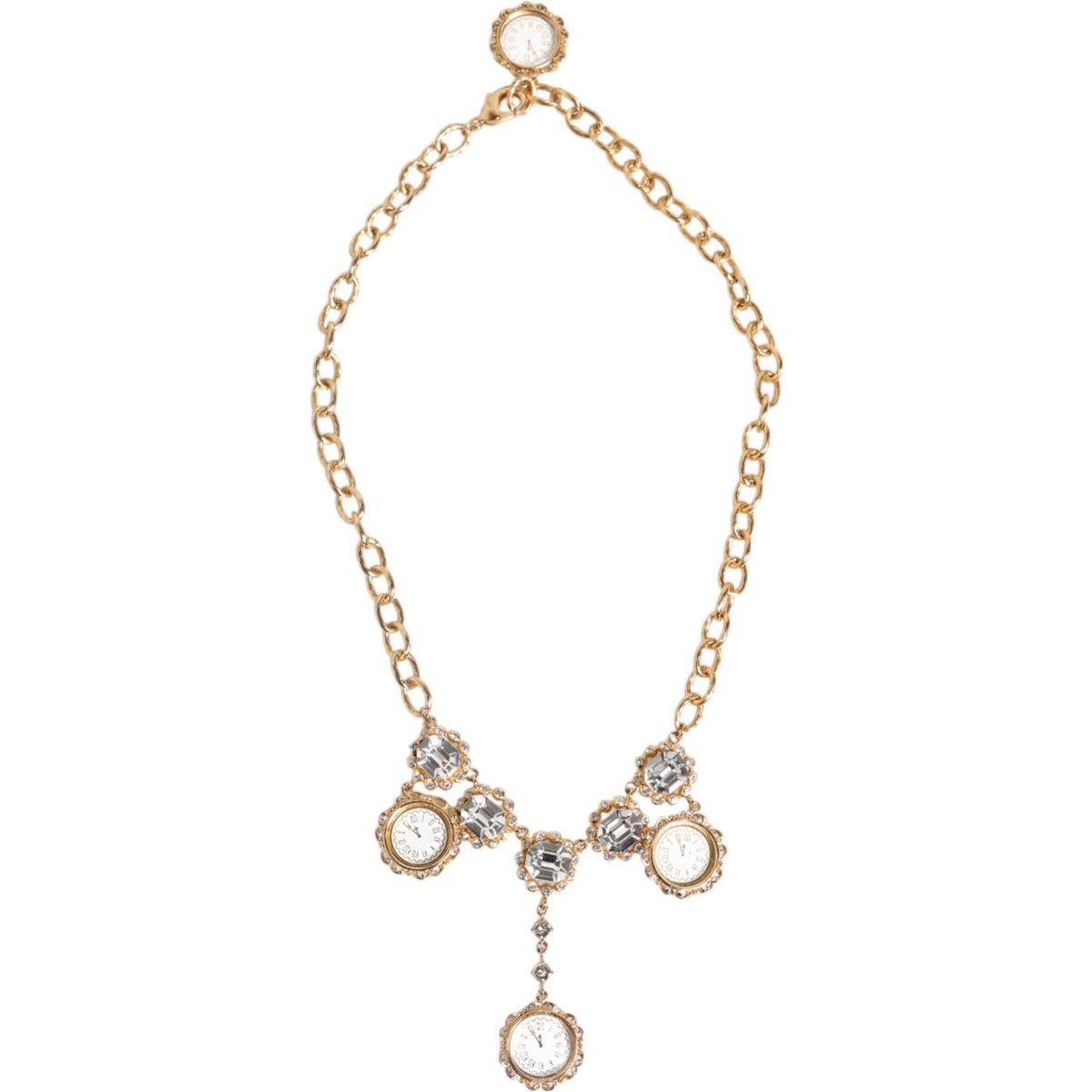 Goldene Kristalluhren-Anhänger Statement Schmuck Halskette