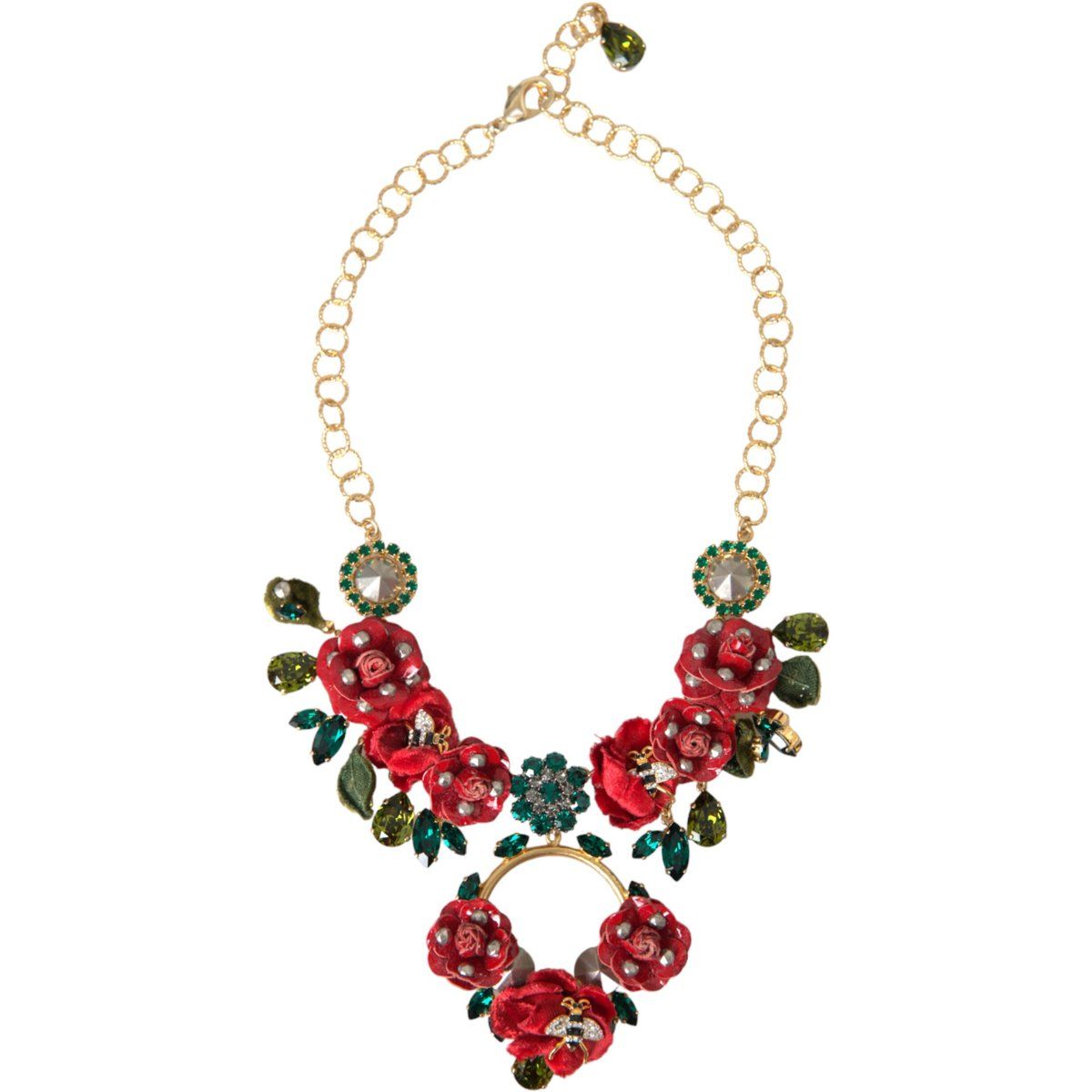 Goldene Messing-Gliederkette mit Rosenblatt-Kristall-Anhänger Halskette