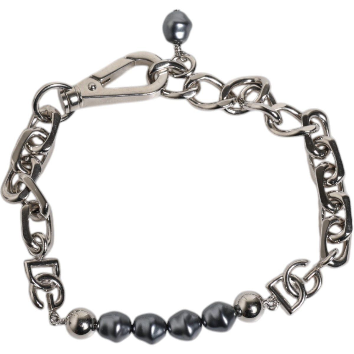 Graues Perlenarmband mit Silberkette