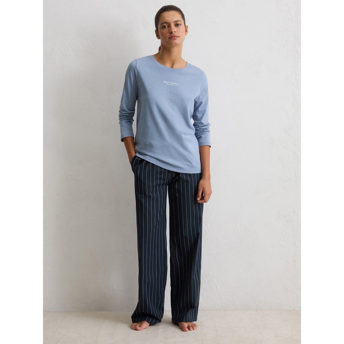 Baumwoll Pyjamaoberteil mit langen Ärmeln