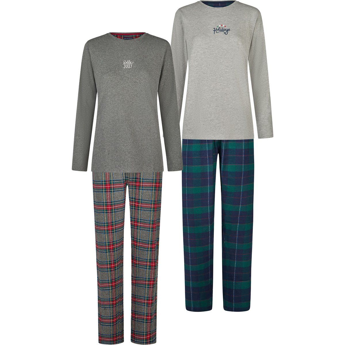 Pyjama-Set mit Karomuster, lange Ärmel