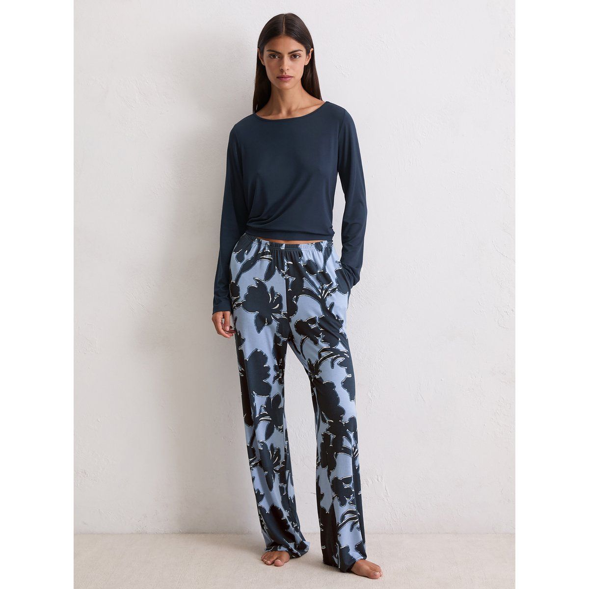 Baumwoll-Modal-Loungehose mit Blumendruck
