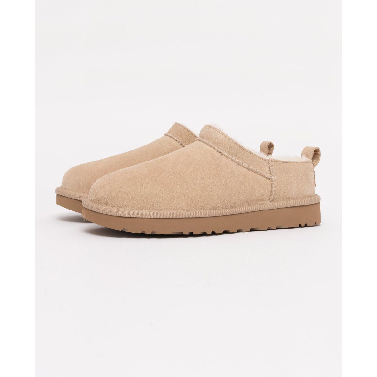 Beige Wildleder Shearling gefütterter Clog