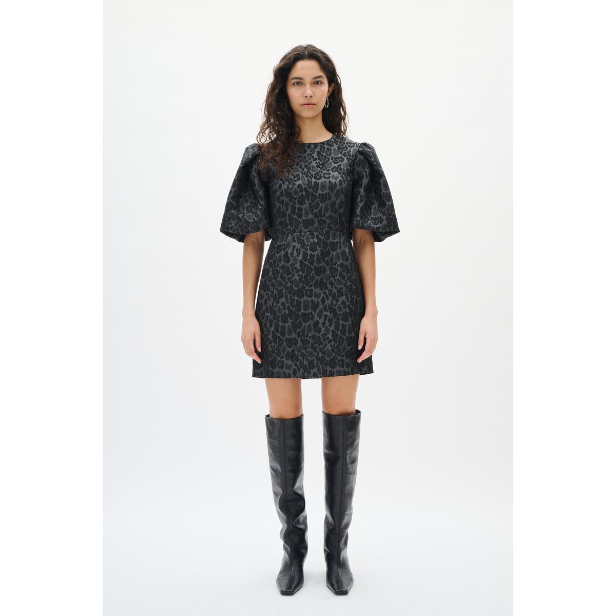 Strukturiertes Mini-Kleid mit Leopardenmuster