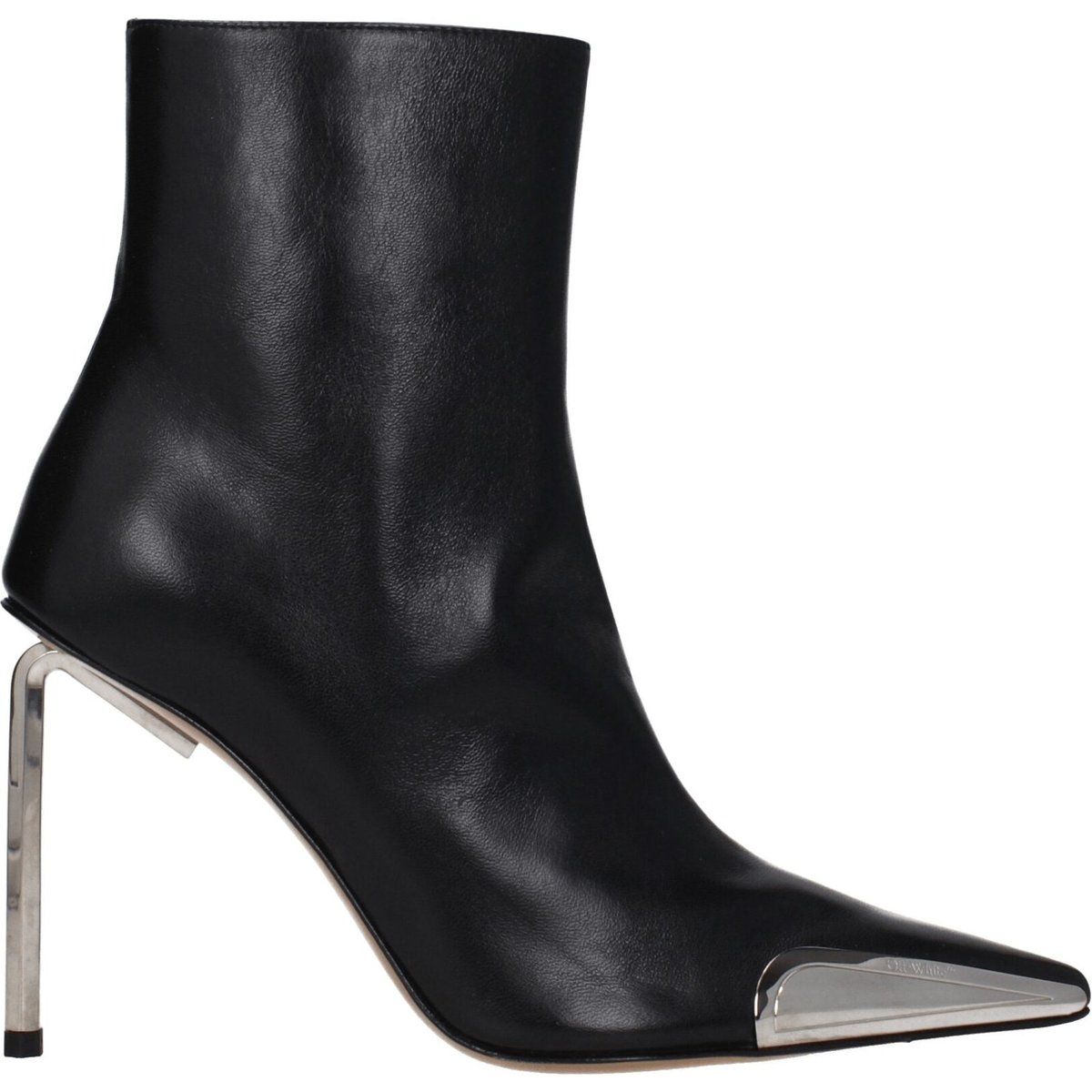 Schwarze Leder-Stiefeletten mit Metallabsatz