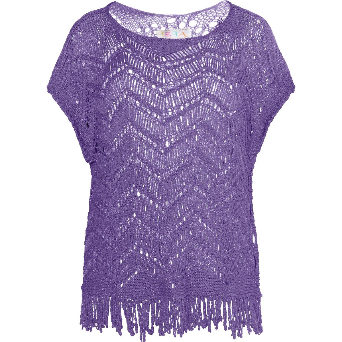 Metallic-Stricktop mit Zickzack-Muster und Fransen