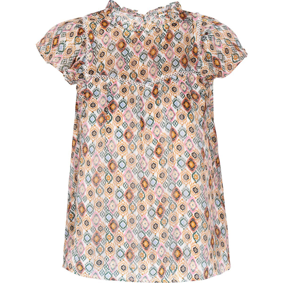 Bedruckte Bluse mit Rüschenkragen und Kurzarm