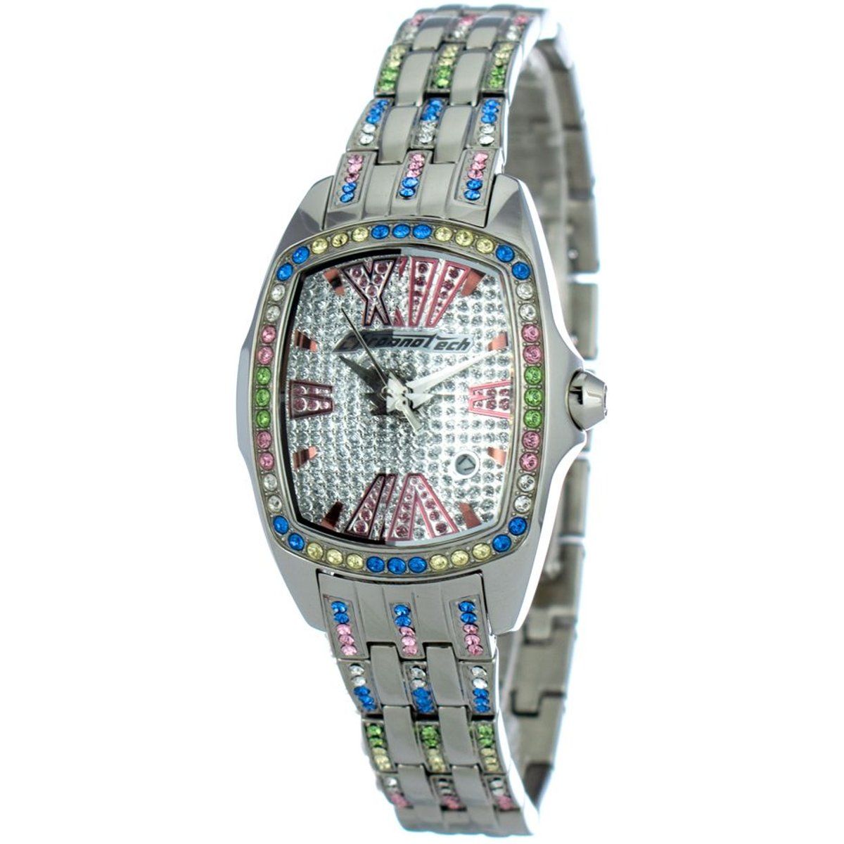Kristallbesetzte silberfarbene Armbanduhr