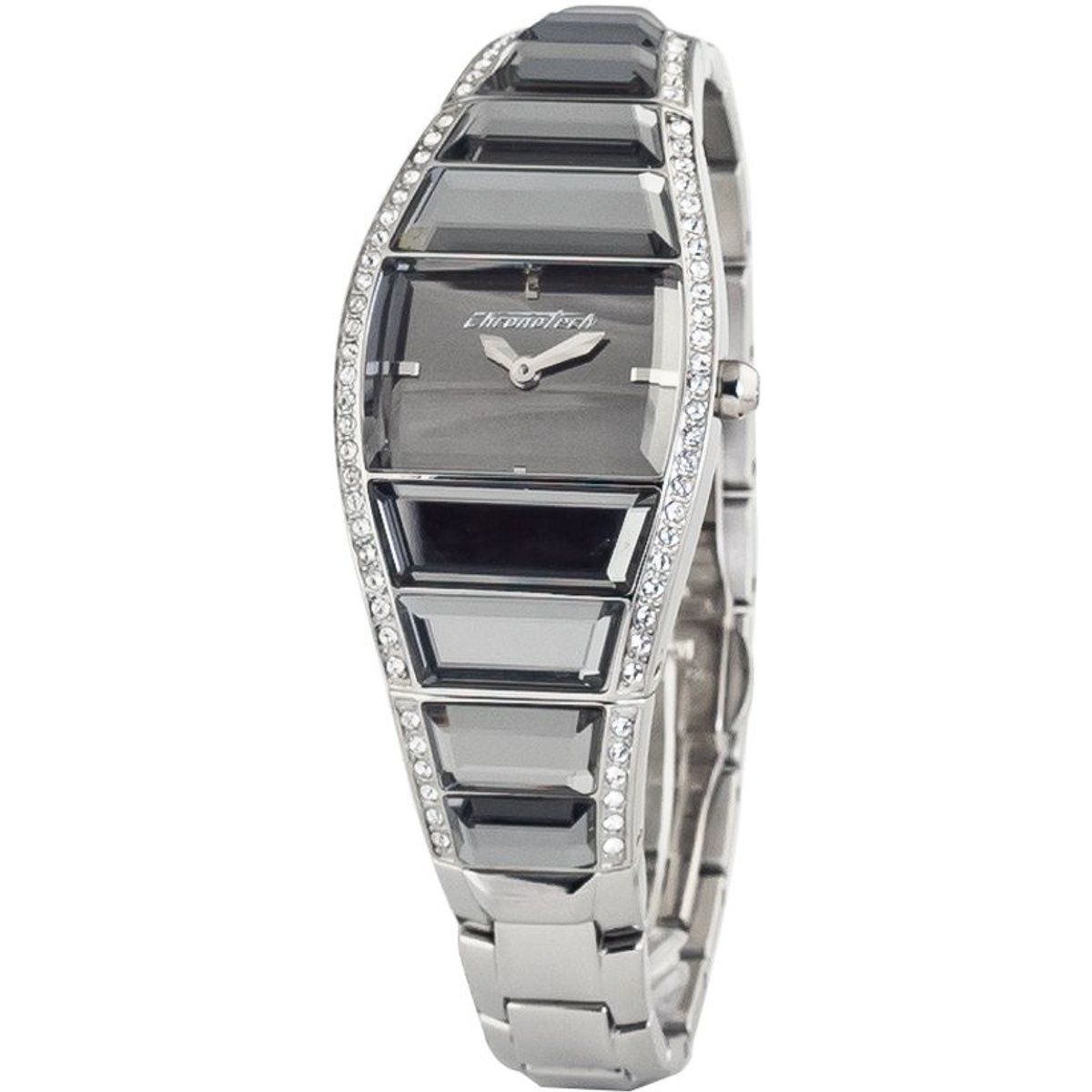 Elegante silberfarbene Uhr mit Kristallakzenten