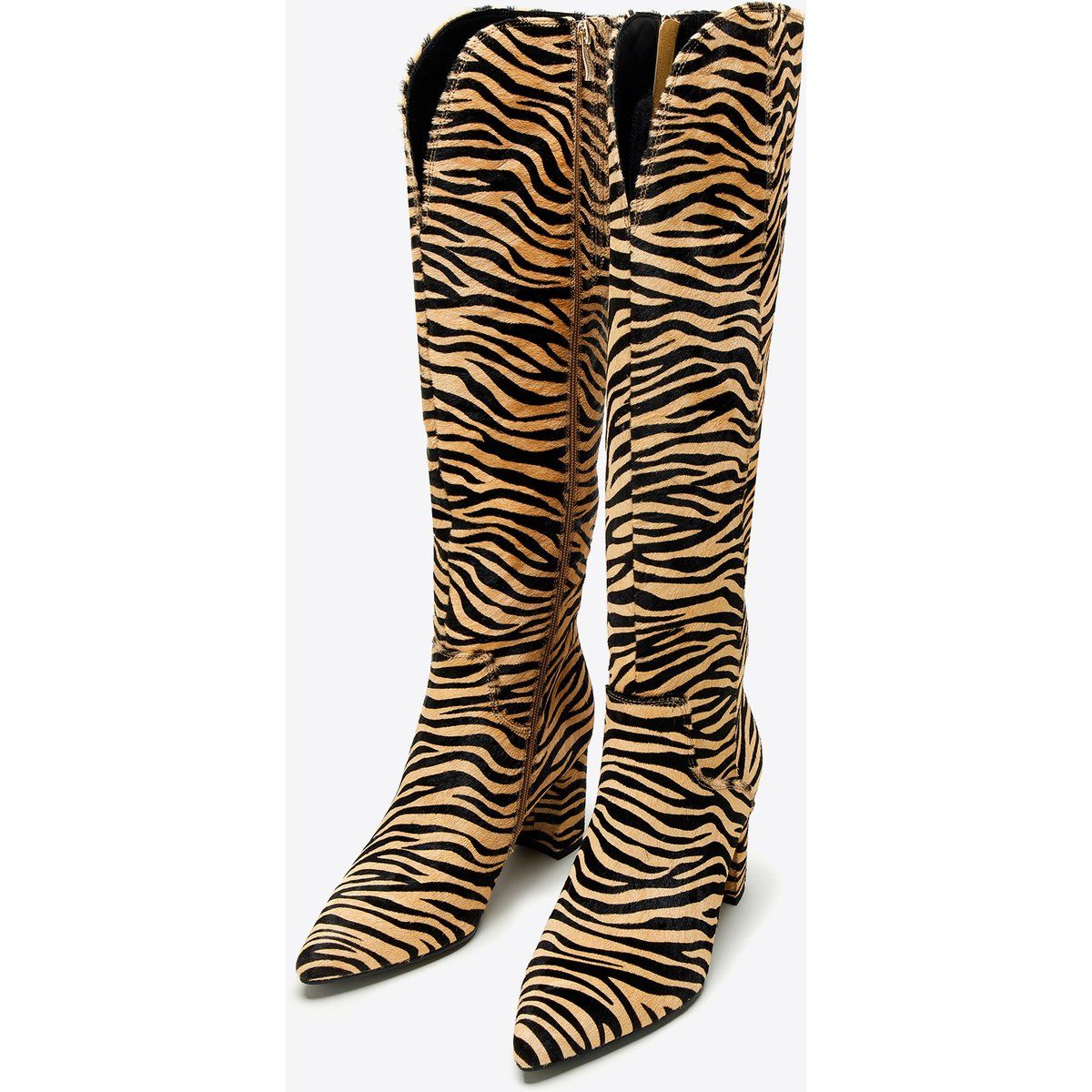 Kniehohe Stiefel mit Animal-Print