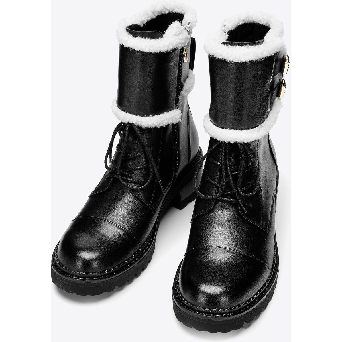 Leder-Stiefeletten mit Kunstfellbesatz