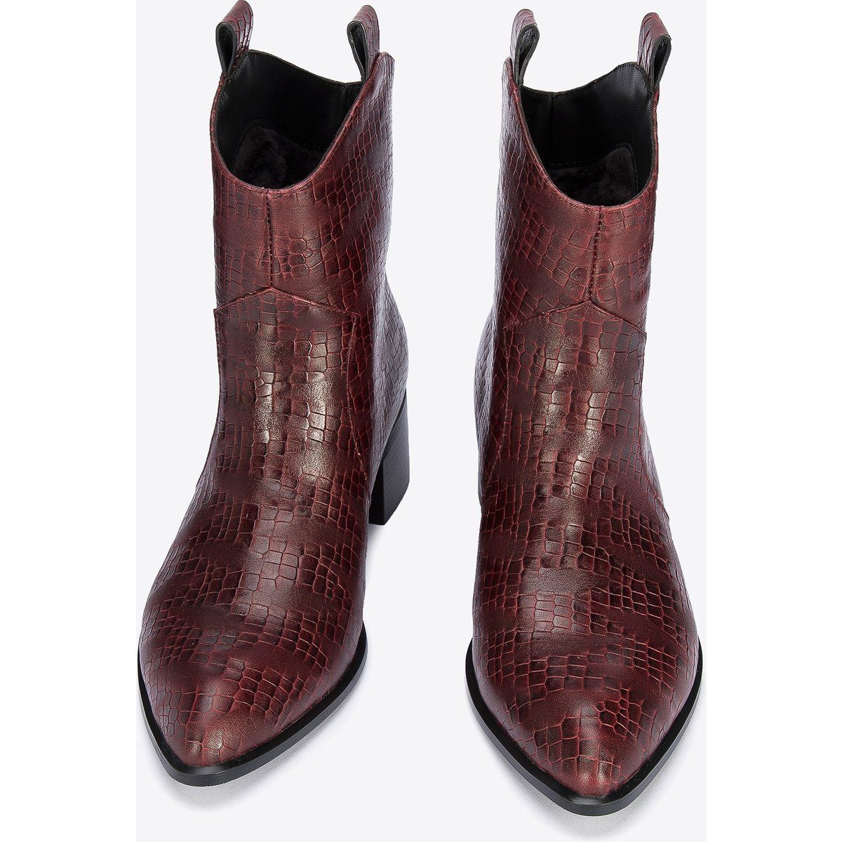 Burgunderrote Cowboystiefel aus geprägtem Leder