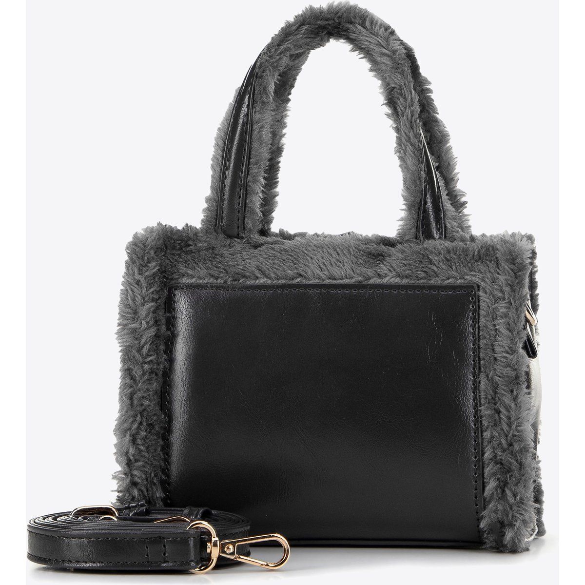 Mini-Handtasche aus Öko-Leder mit Pelzbesatz