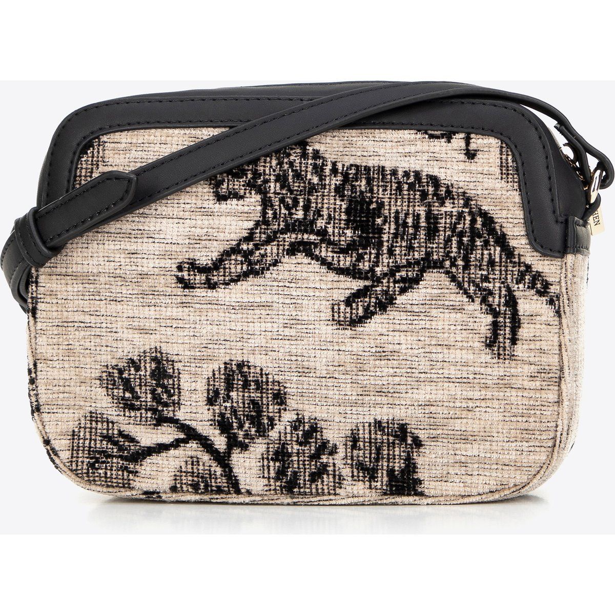 Wittchen Damen-Umhängetasche aus Jacquard und Kunstleder, creme und schwarz