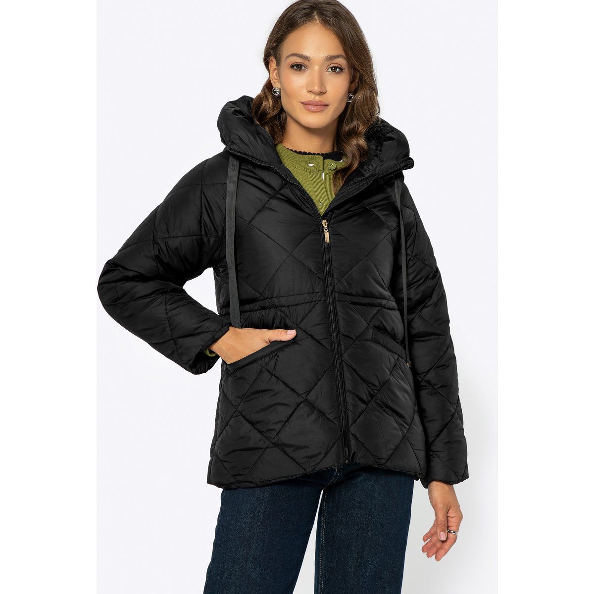 Gesteppte Kapuzen-Pufferjacke mit Kordelzug