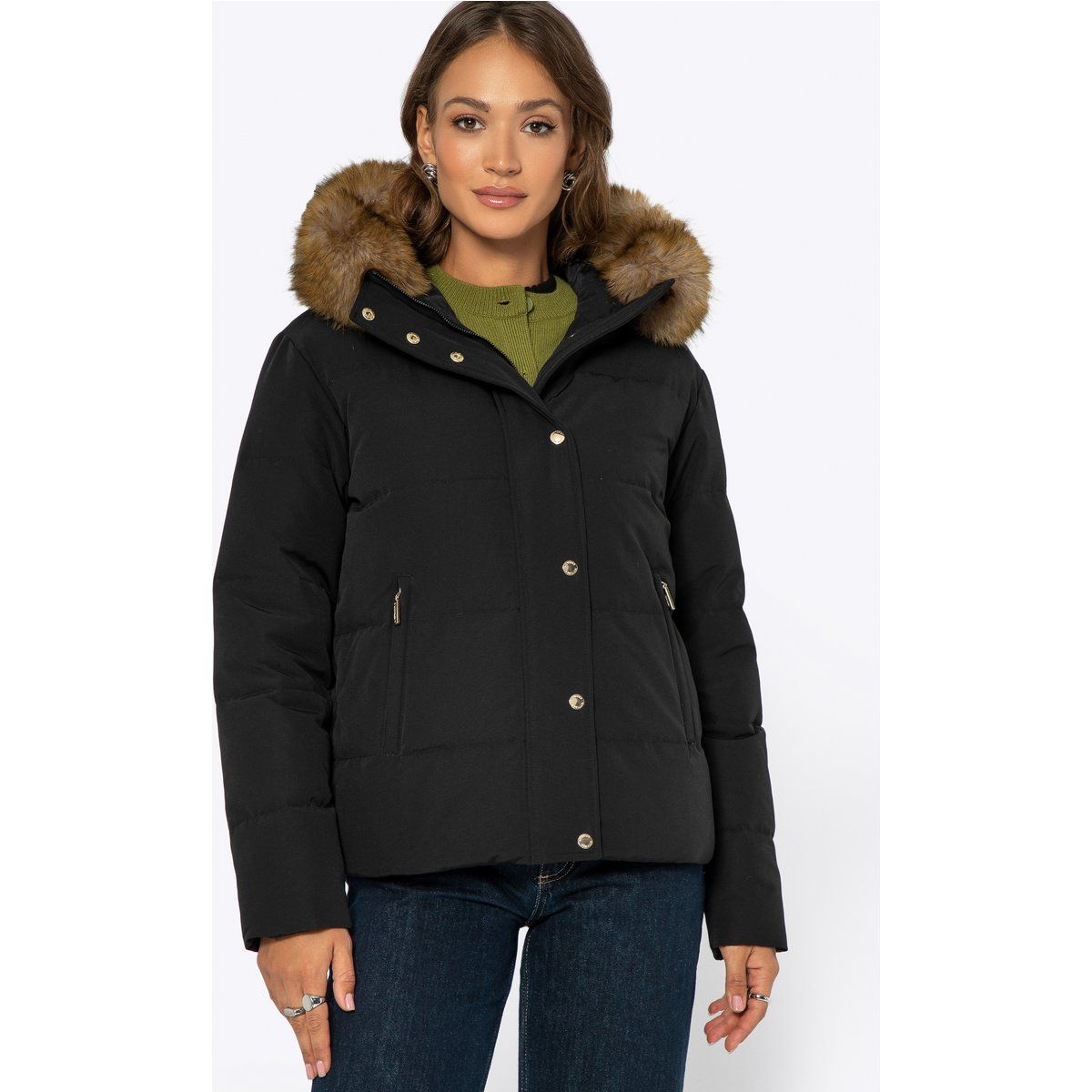 Daunen Steppjacke mit Kunstfellkapuze
