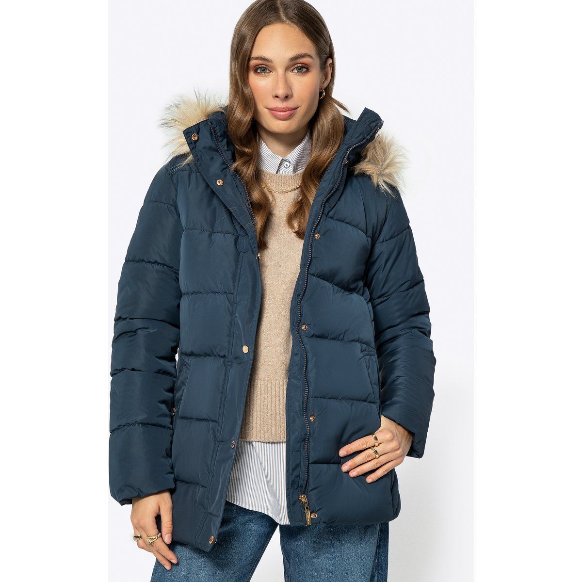Gepolsterte Pufferjacke mit Kunstfellkapuze