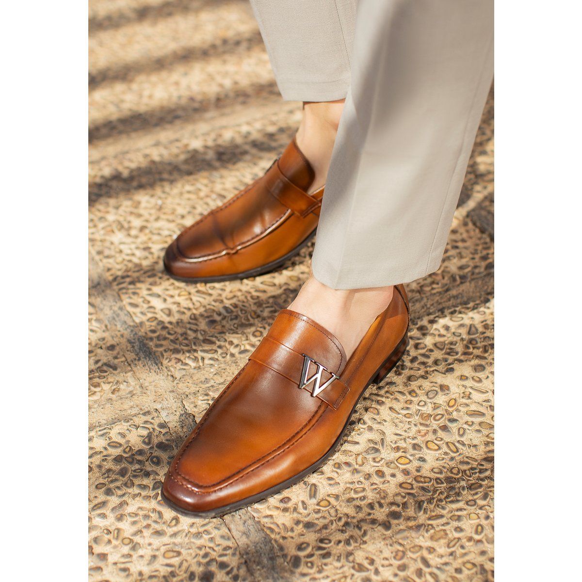 Herren Leder Loafer mit Logo Detail