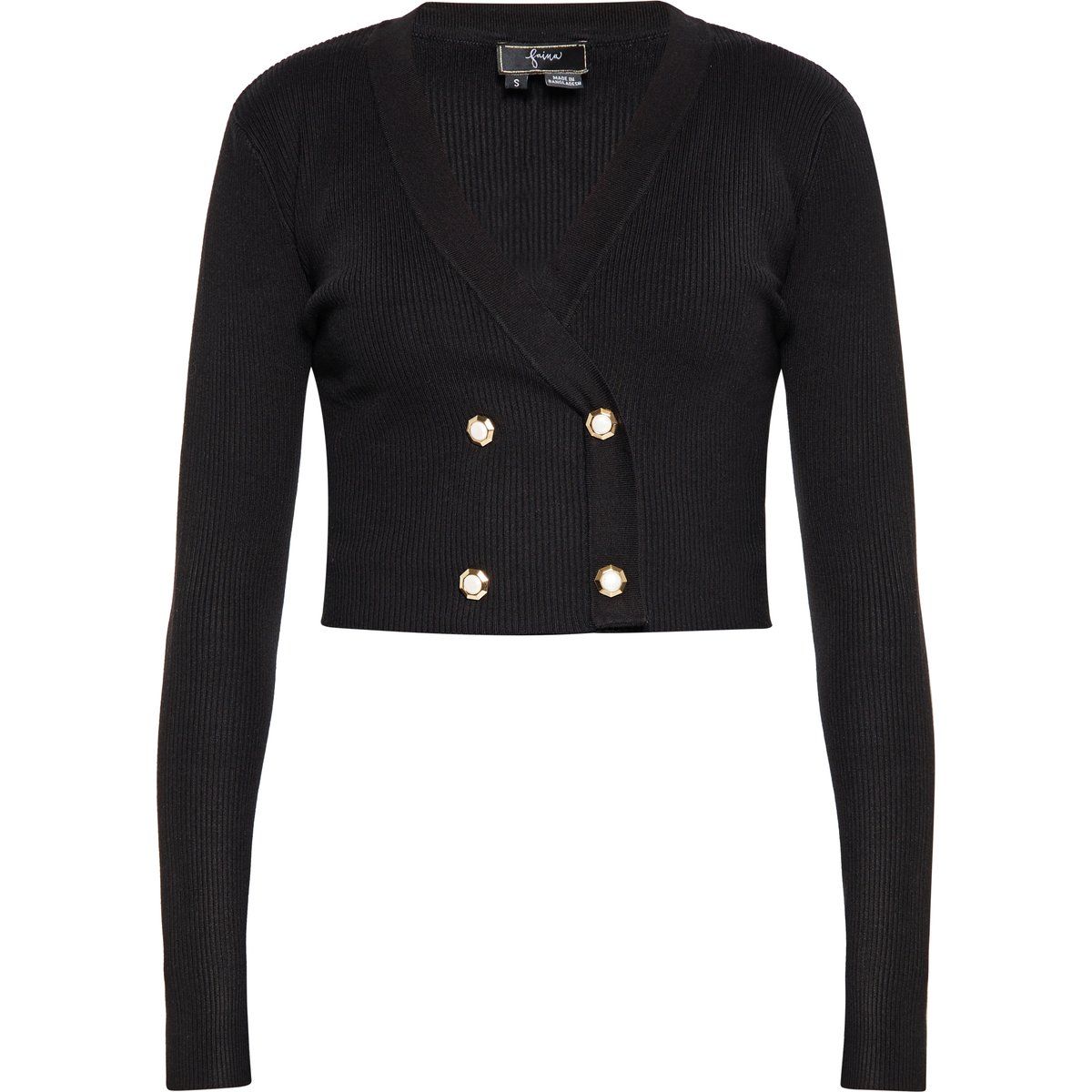 Kurze, doppeltreihige Rippstrickjacke