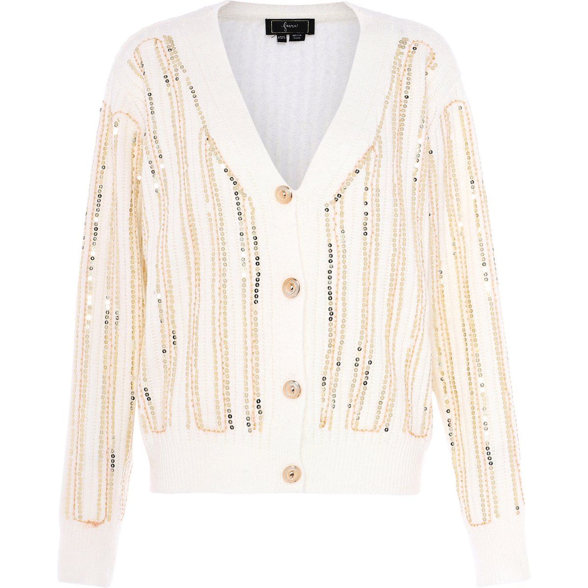 Strickjacke mit Pailletten und V-Ausschnitt