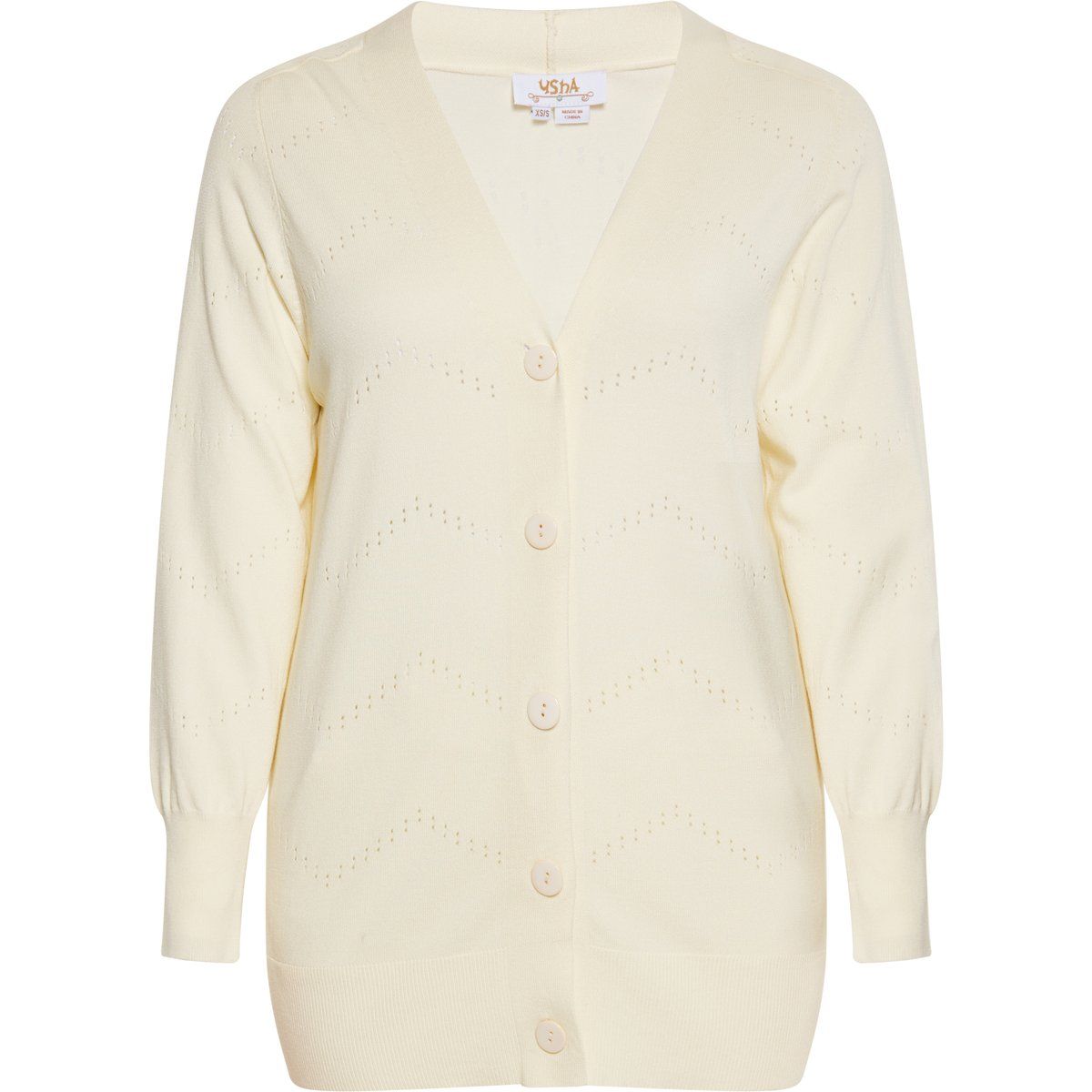 Damen Strickjacke mit Knopfleiste und Lochmuster
