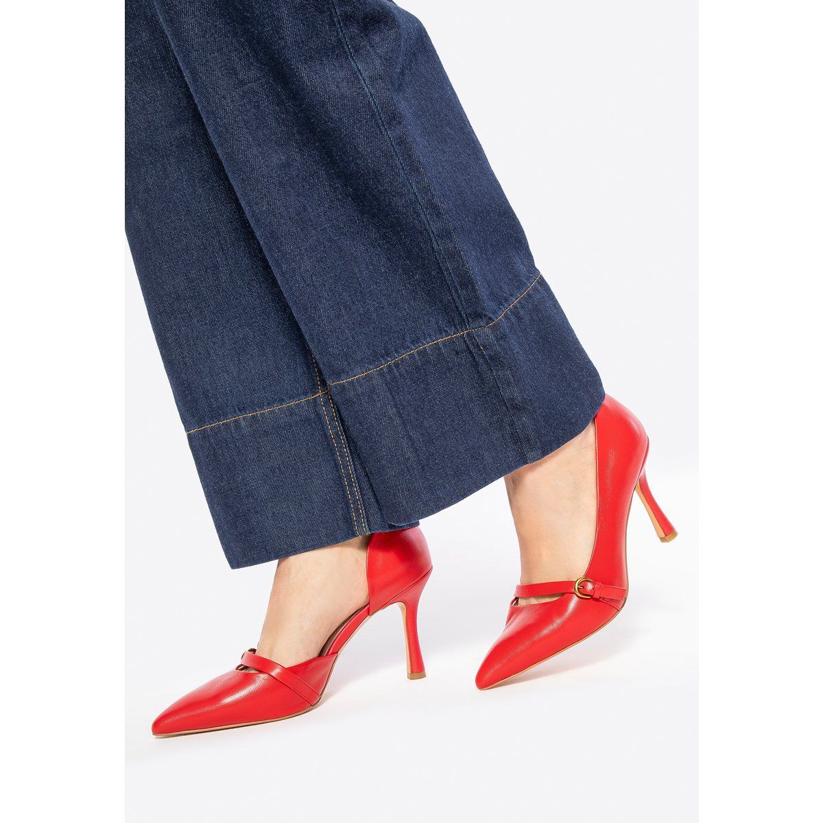 Rote spitze Leder Pumps mit Absatz