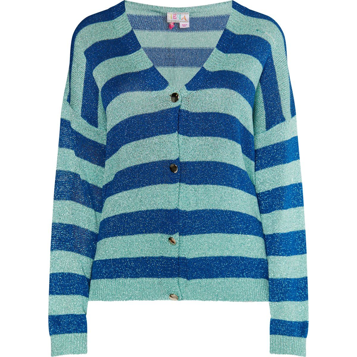 Gestreifter Strick Cardigan mit Metallic-Effekt
