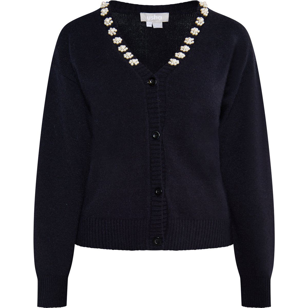 Strickjacke mit Perlenbesatz