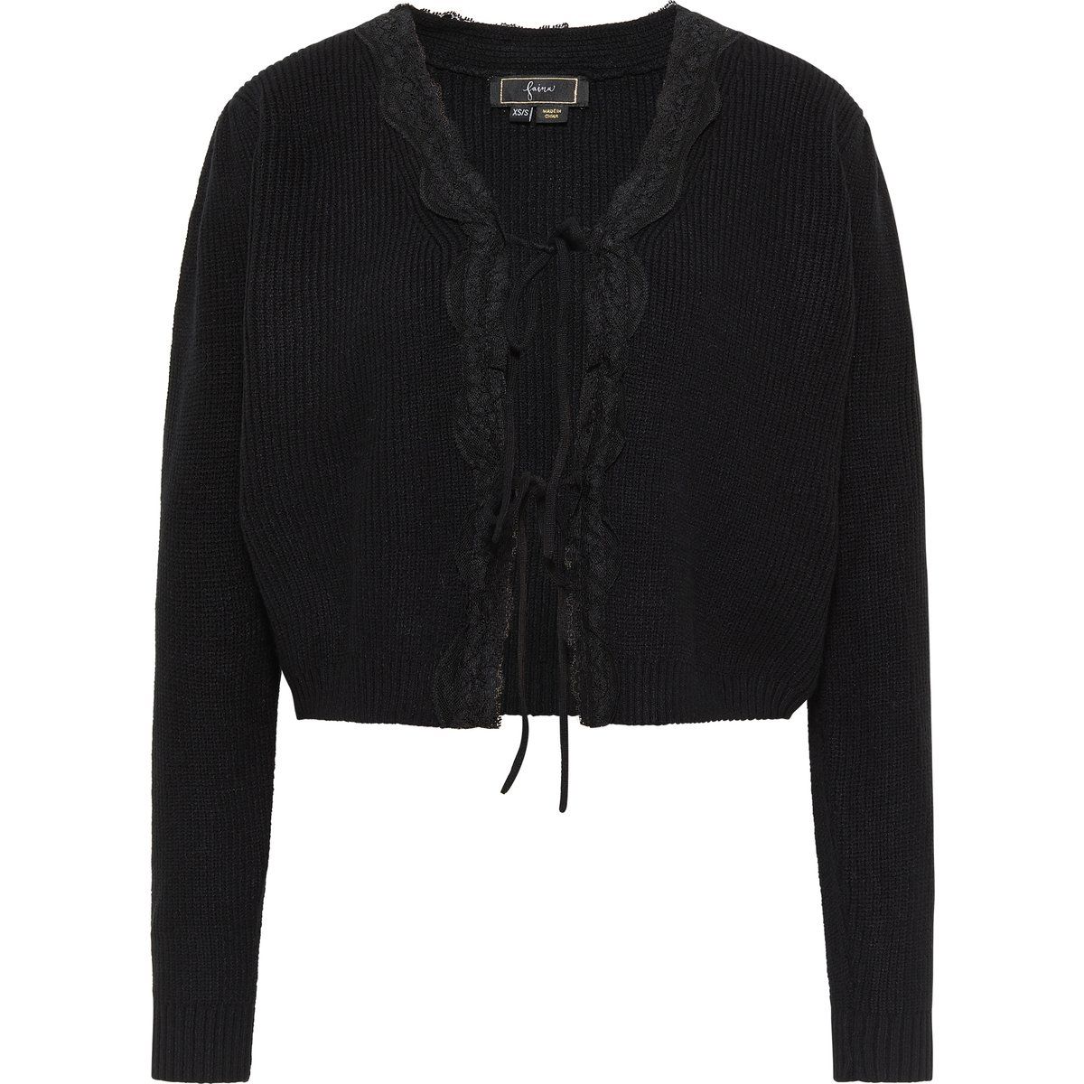 Strickjacke mit Spitzenbesatz und Bindebändern