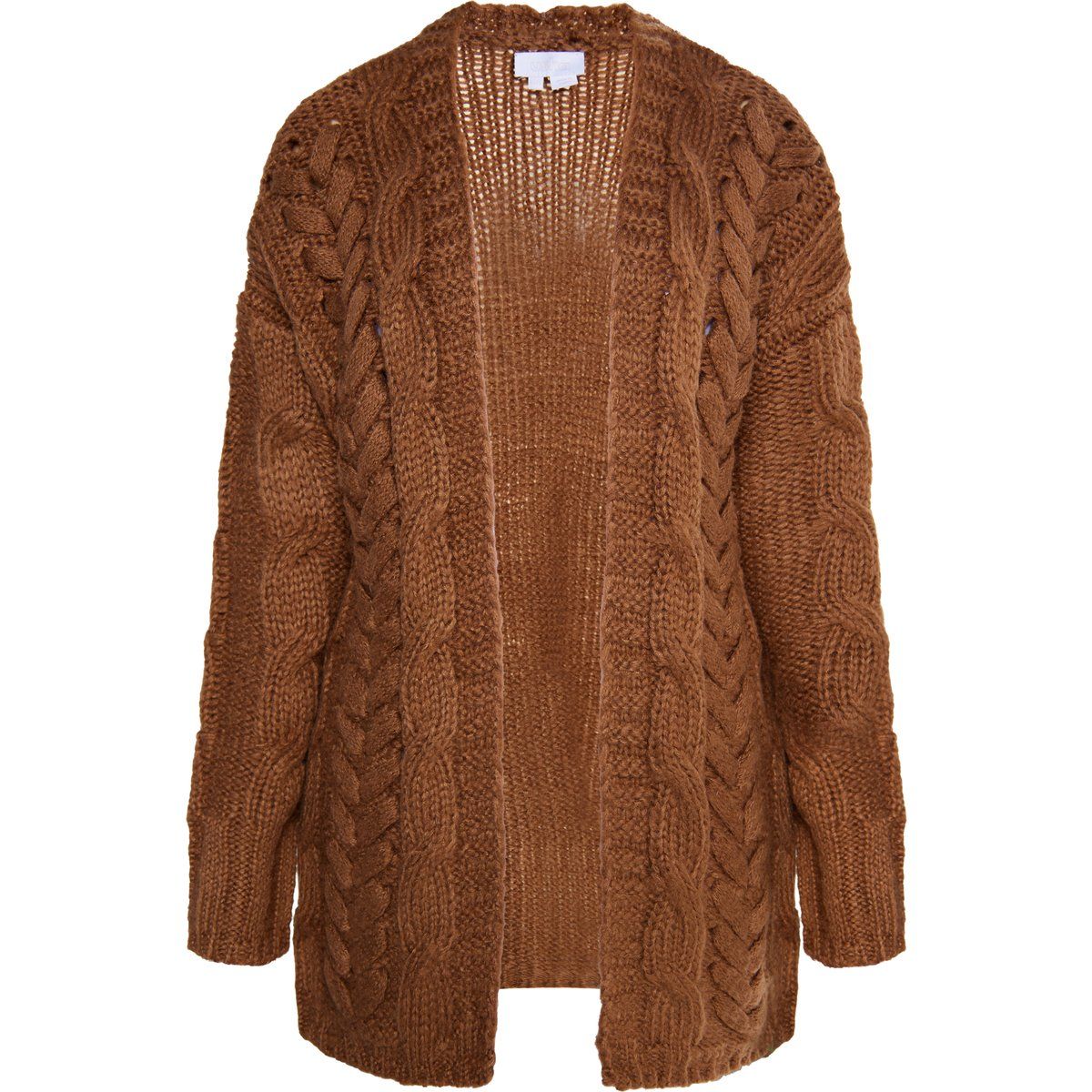 Grobstrick-Cardigan mit Zopfmuster und offener Front
