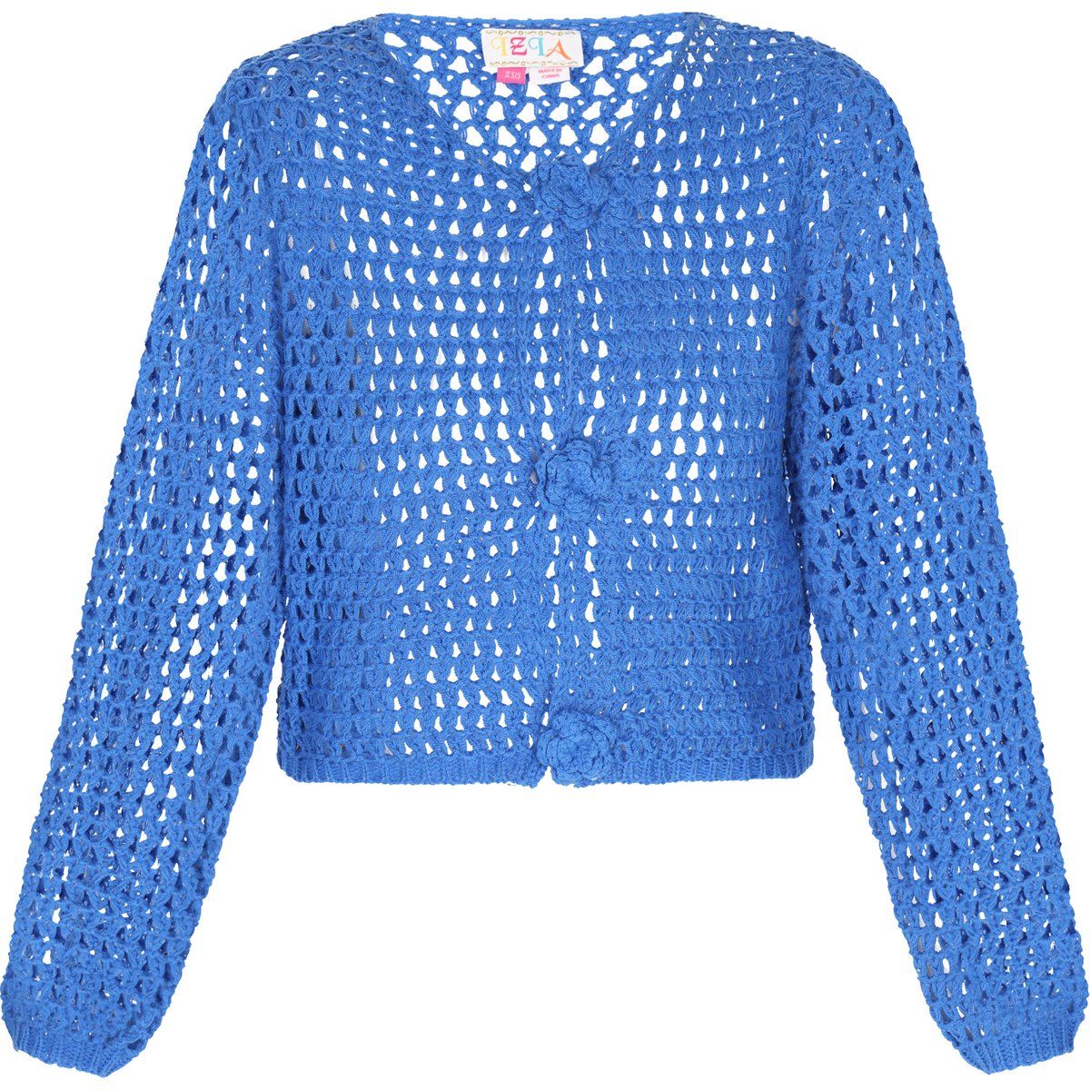 Gehäkelte Strickjacke mit floralen Akzenten