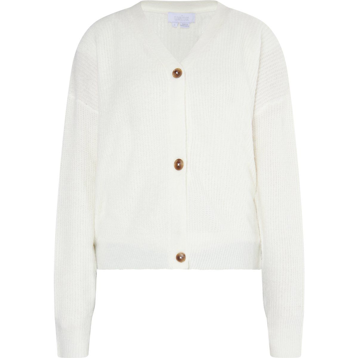 Weiße Rippstrickjacke mit Knöpfen