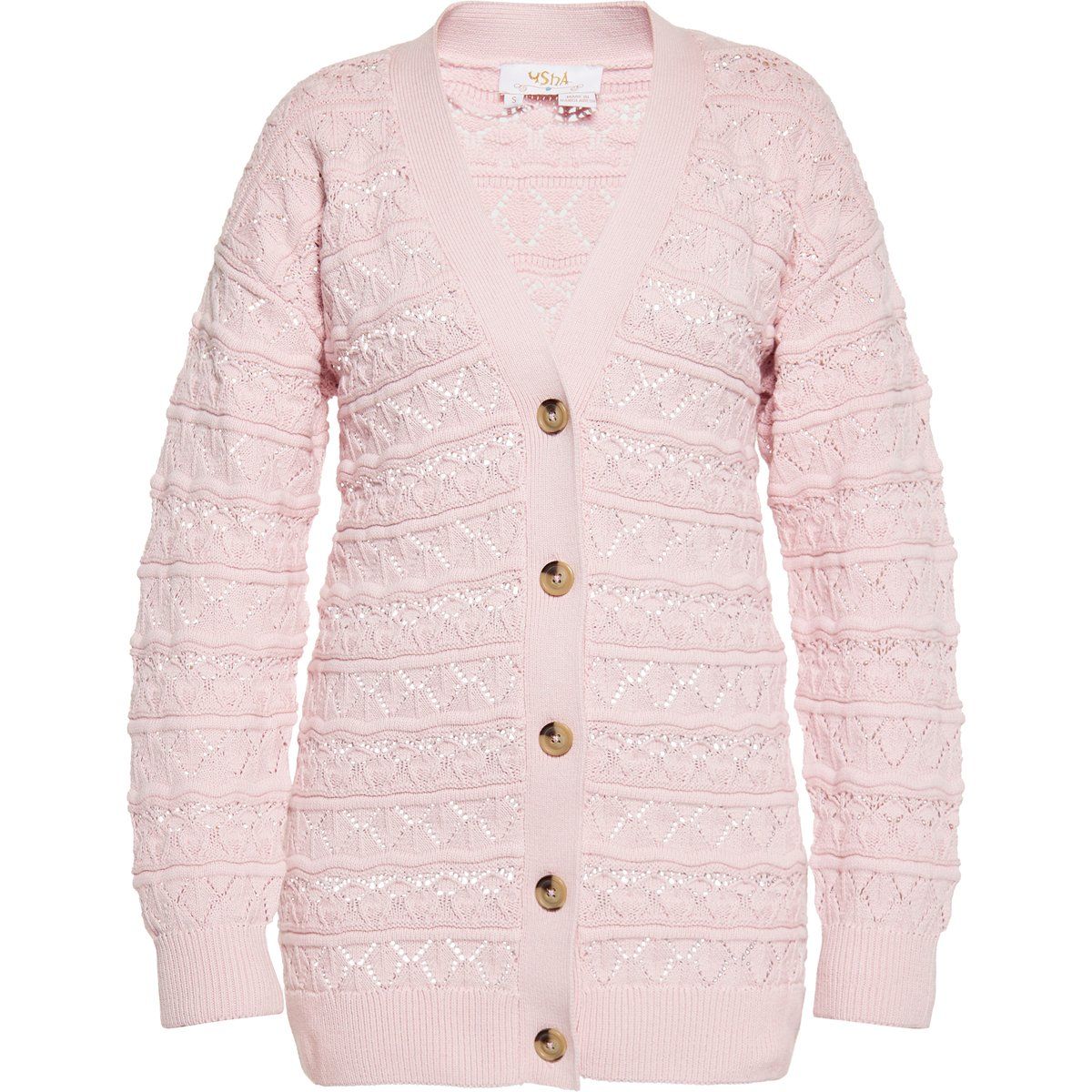 Hellrosa Strickjacke mit Lochmuster